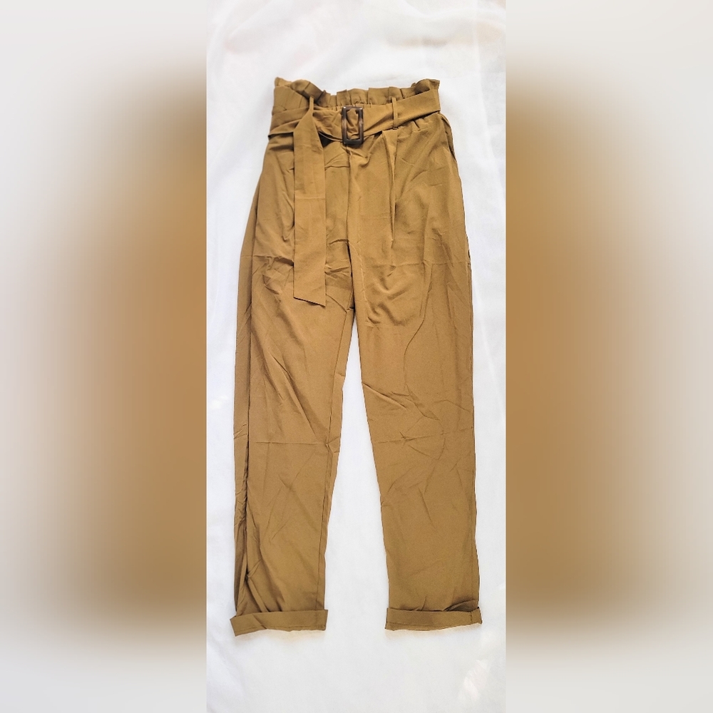 NWOT!Elevated Summer Women's Belted Lux Relaxed Fit Paper Bag Trouser Pant Large - Picture 3 of 16